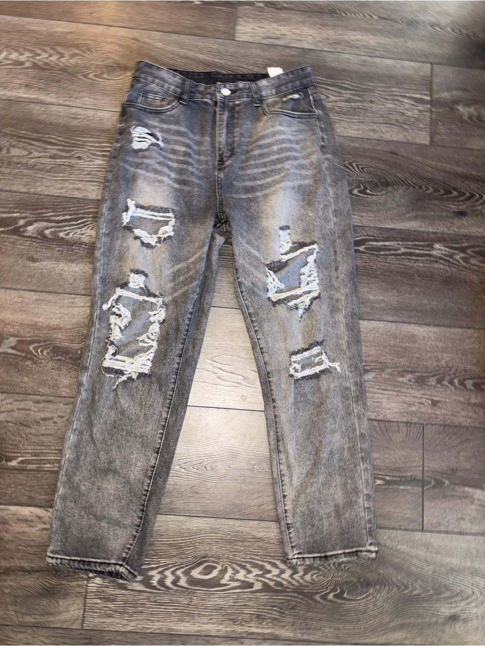 Women’s Large Grey Distressed Ripped Boyfriend Jeans‎